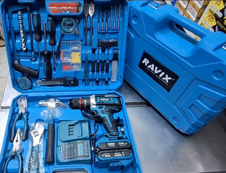 کیت دریل شارژی 21 ولت دو باطری با لوازم برند راویکس مدل RX-2160